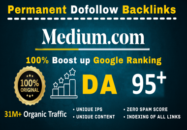 Write and Publish article on Medium,  Medium. com 31.2M+ Traffic - DR94,  DA95