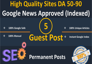 Write & Publish 5 Guest Posts on DA 50+ Google News Approved indexed Site Dofollow links
