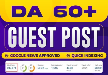 Write And Publish a Guest post on Dr 55+ & Da 60+ Homepage Google News Approved Website