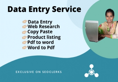 I will do data entry,  copy paste,  and web research services