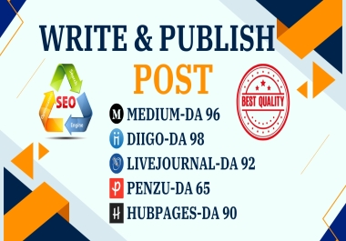 Get 5 Post On Medium,  Livejournal,  Penzu,  Diigo and Hubpages Permanent SEO Backli