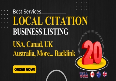 Get 20 USA,  Canada,  Uk,  Australia,  More Local citation/Directory Submission backlink-Manual Work