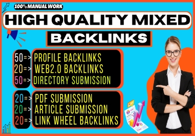 I will create 180 mixed backlinks profiles,  web2.0,  directory,  pdf,  link wheel,  and article