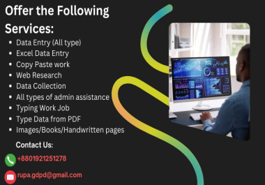 I will do data entry,  copy paste,  web research,  ms excel,  typing work,  pdf to excel job