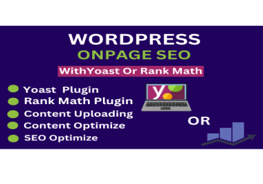WordPress Onpage SEO with Yoast OR Rank Math Plugins SEO optimization service of wordpress
