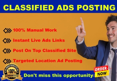 I will post 120 classified ads posting in top classified sites