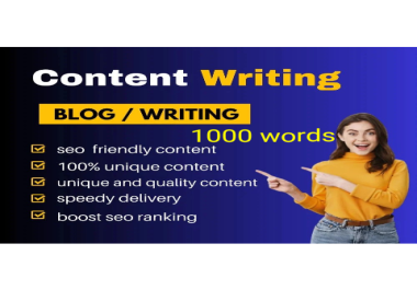 Get a stunning SEO-rich optimized High-Premium Quality content of 1000 words for your blog & website