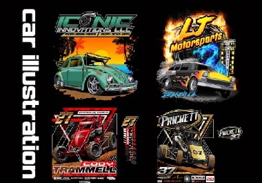 I will design car illustration automotive t-shirt