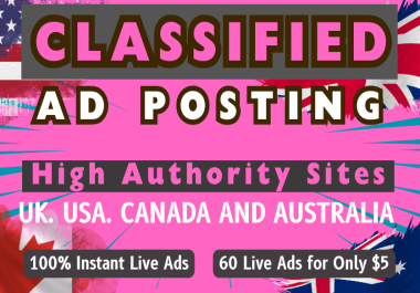 Plan 60 High Authority Ads posting in top classified sites for Conversion into sales and Leads