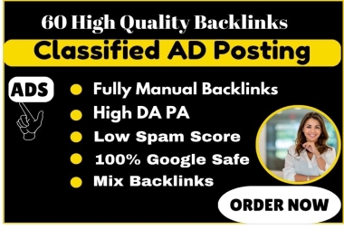 I will post 60 classified ads on the high DA PA classified ad posting websites