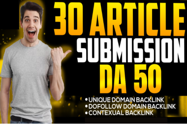 I will do 30 unique article submissions Seo backlinks