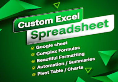 I will design custom excel spreadsheet with formulas,  automation,  pivot table