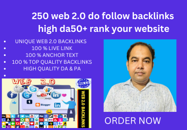 250 web 2.0 do follow backlinks high da50+ rank your website