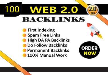 Manually 100 High Quality Platforms WEB 2.0 SEO Backlinks.