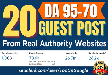 Moz DA 90+ SEO dofollow powerful and manual Guest Post backlinks